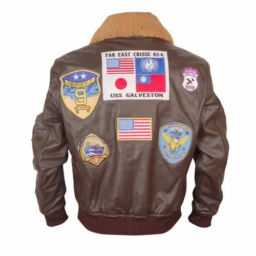 RW Authentic Sheepskin Top Gun Brown Bomber Leather Jacket