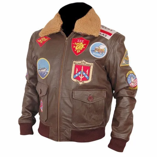 RW Authentic Sheepskin Top Gun Brown Bomber Leather Jacket