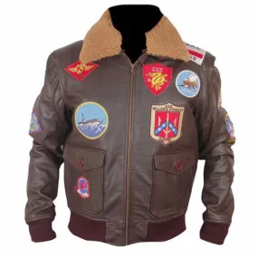 RW Authentic Sheepskin Top Gun Brown Bomber Leather Jacket