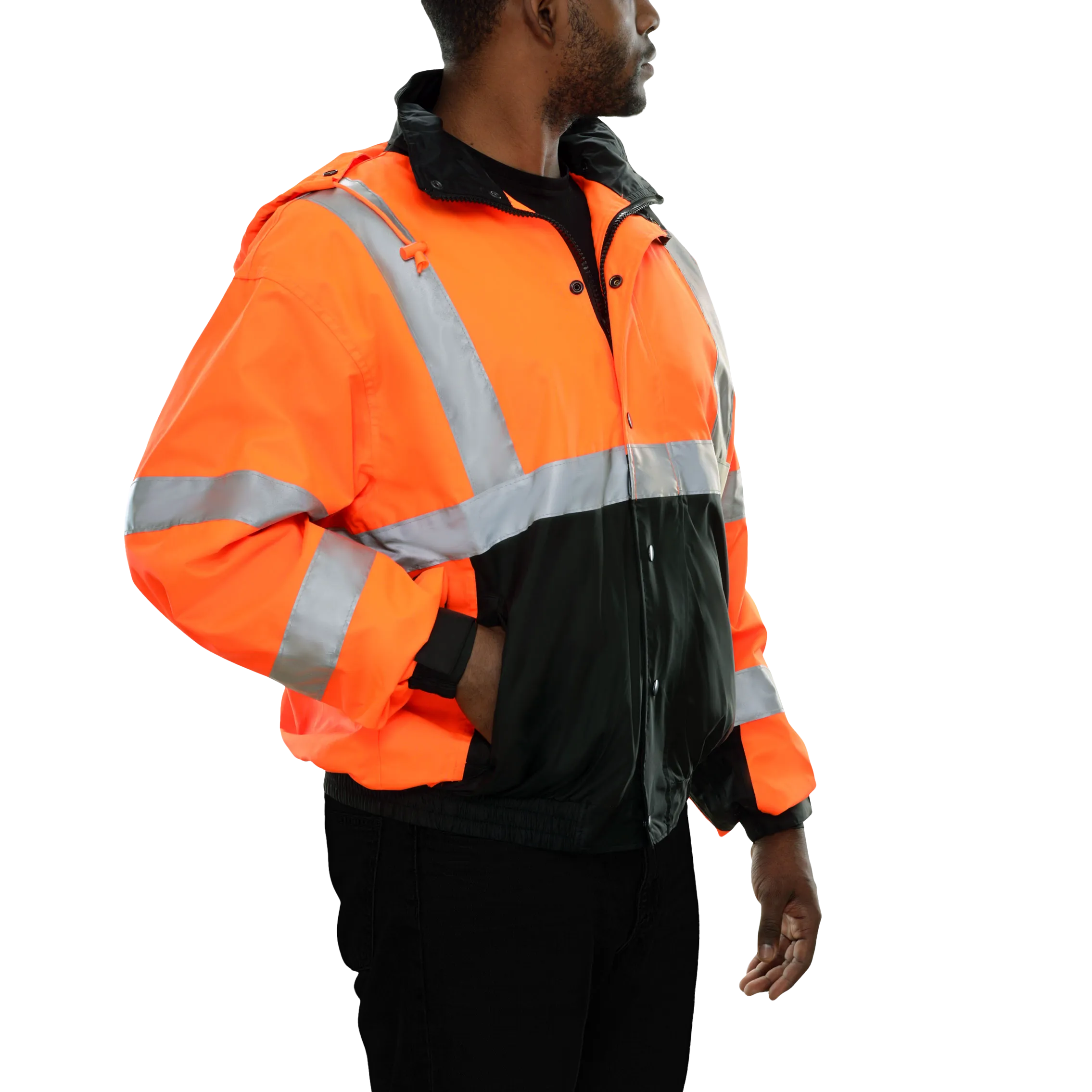 Safety Jacket Hi Vis Bomber Zip-Out Liner Breathable Waterproof Orange & Black