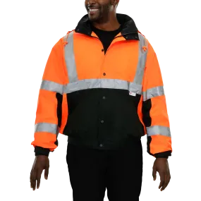 Safety Jacket Hi Vis Bomber Zip-Out Liner Breathable Waterproof Orange & Black