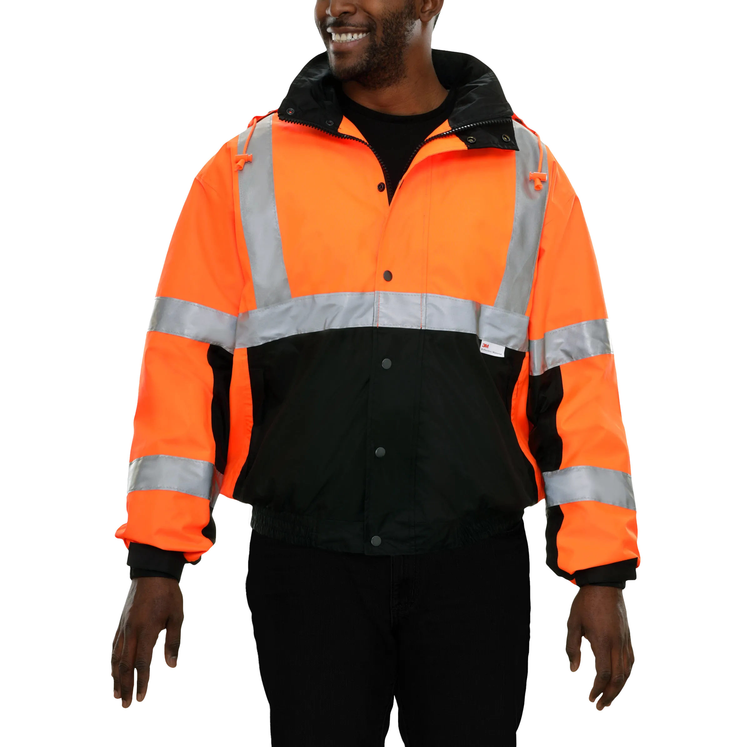 Safety Jacket Hi Vis Bomber Zip-Out Liner Breathable Waterproof Orange & Black