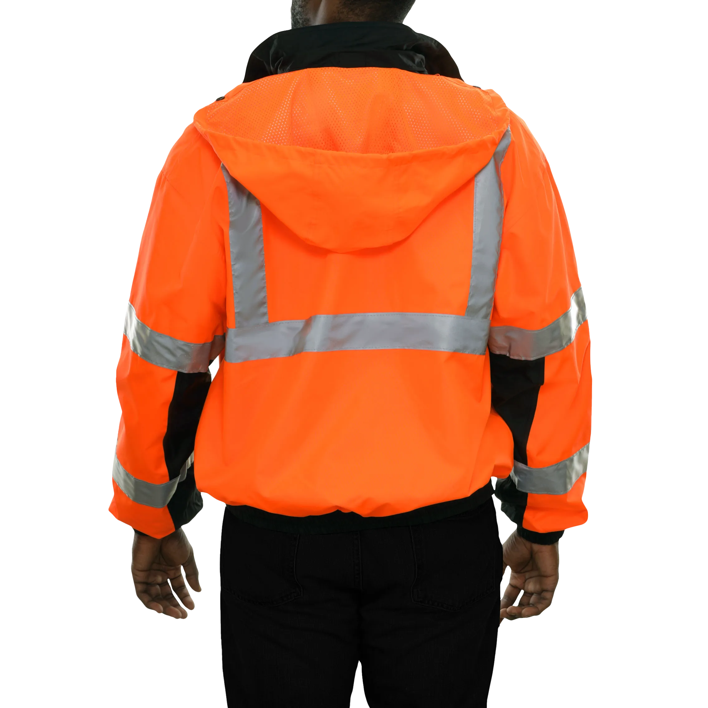 Safety Jacket Hi Vis Bomber Zip-Out Liner Breathable Waterproof Orange & Black