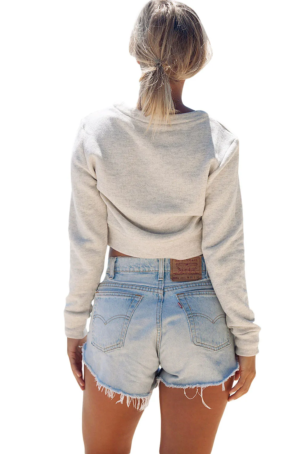 Sexy Light Grey Criss Cross Cropped Sweater