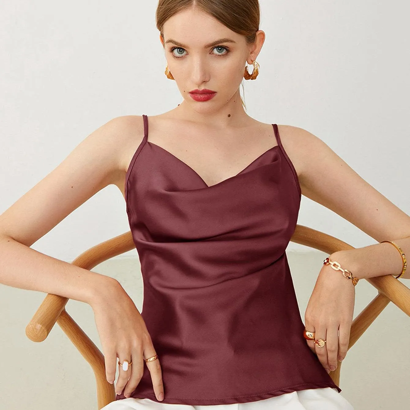 Sexy Swing Collar Silk Camisole 22 MM  Silk Tank Top Sleeveless Silk Vest