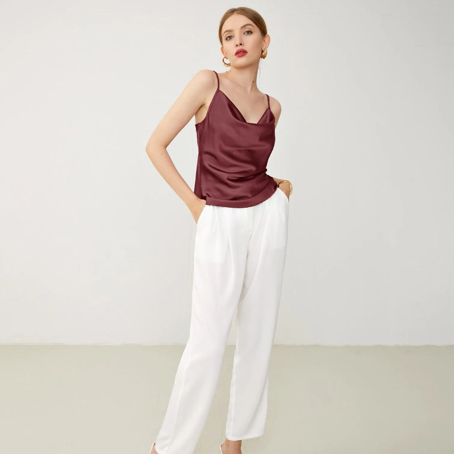 Sexy Swing Collar Silk Camisole 22 MM  Silk Tank Top Sleeveless Silk Vest