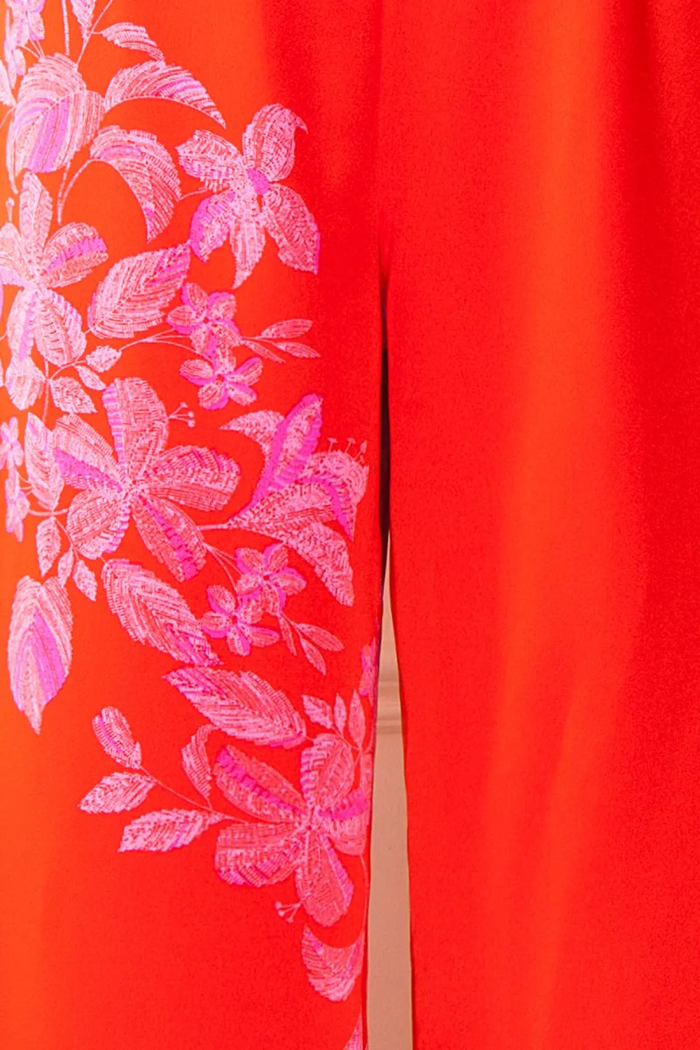 Sherry | Red Floral Satin Jumpsuit w/ Slits
