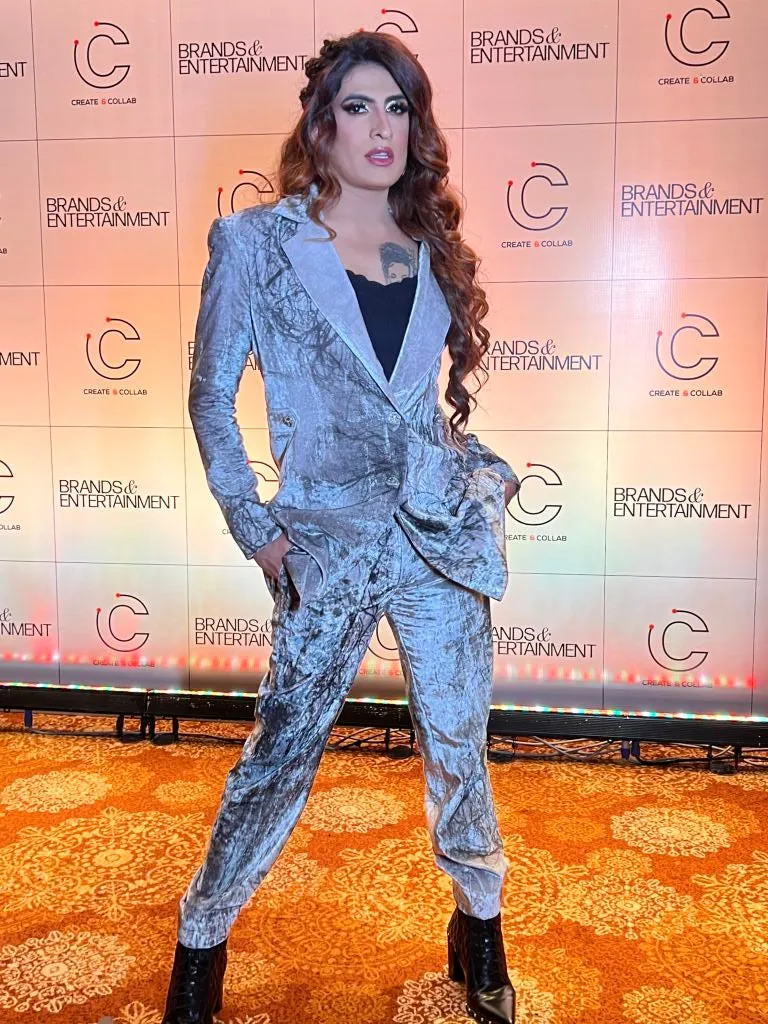 Shushant in our Forest Printed Velvet Oversized Blazer paired with Forest Printed Velvet Flared Pants from Matrix Collection
