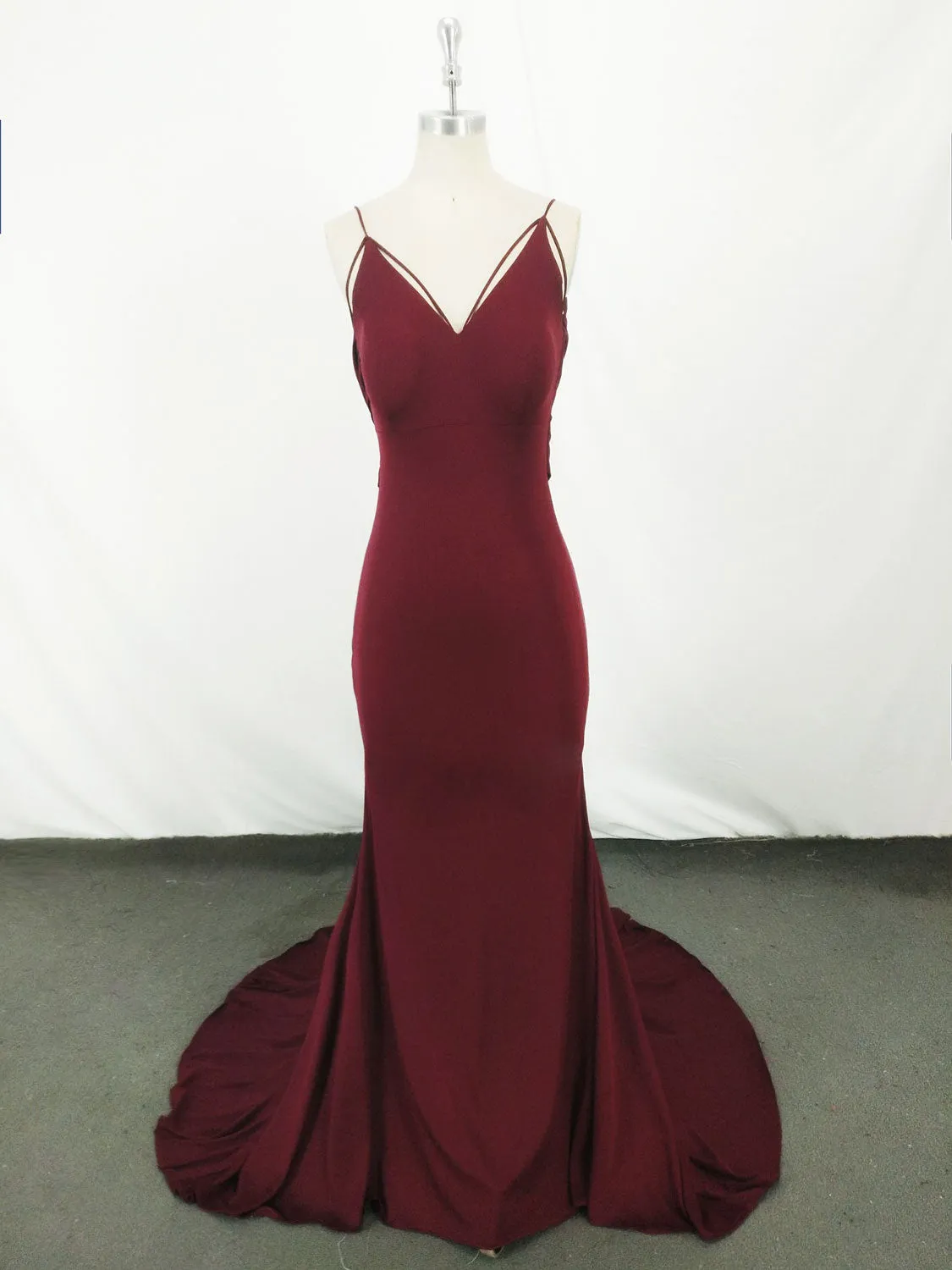 Simple Burgundy Mermaid Long Prom Dress Burgundy Evening Dress