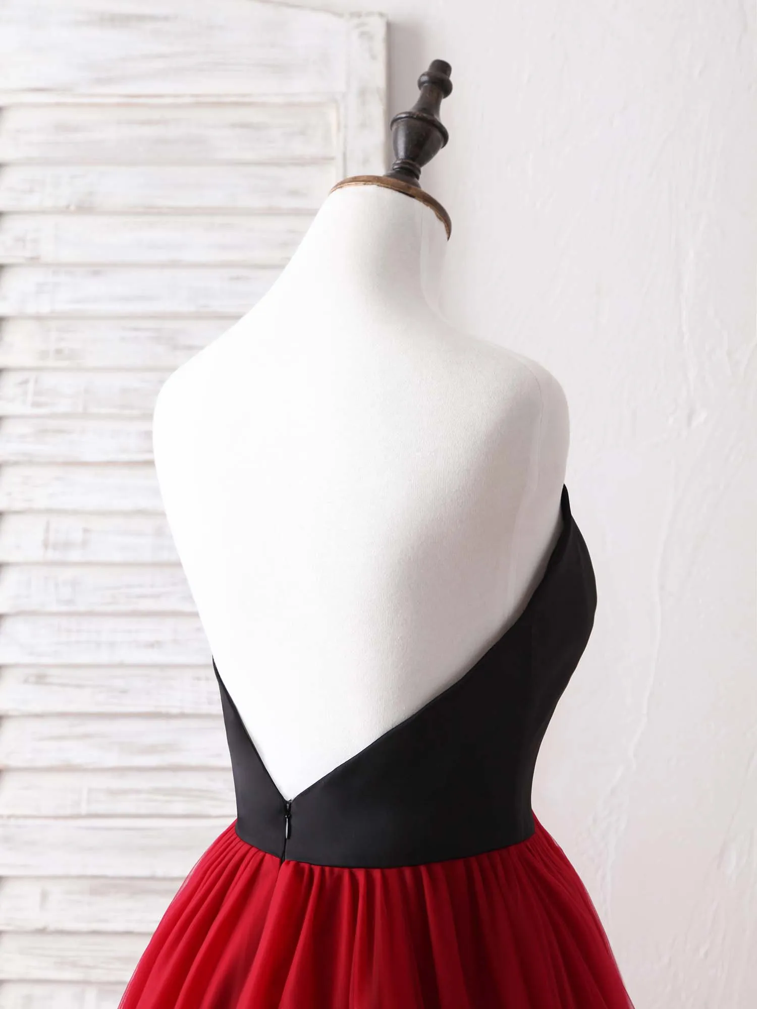 Simple Sweetheart Burgundy Tulle Long Prom Dress Evening Dress