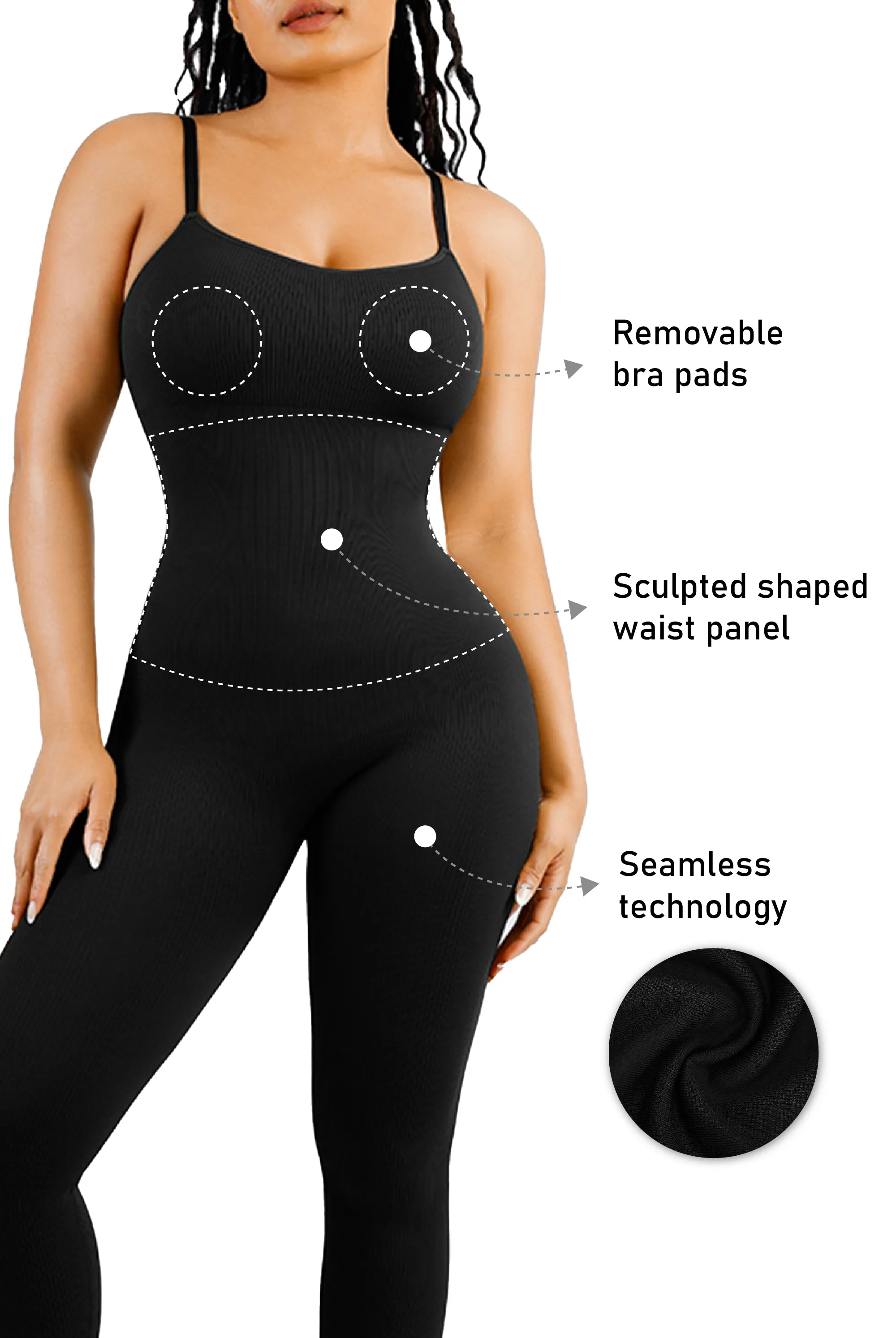 Sleeveless Jumpsuit - Seamless Shaping - Black