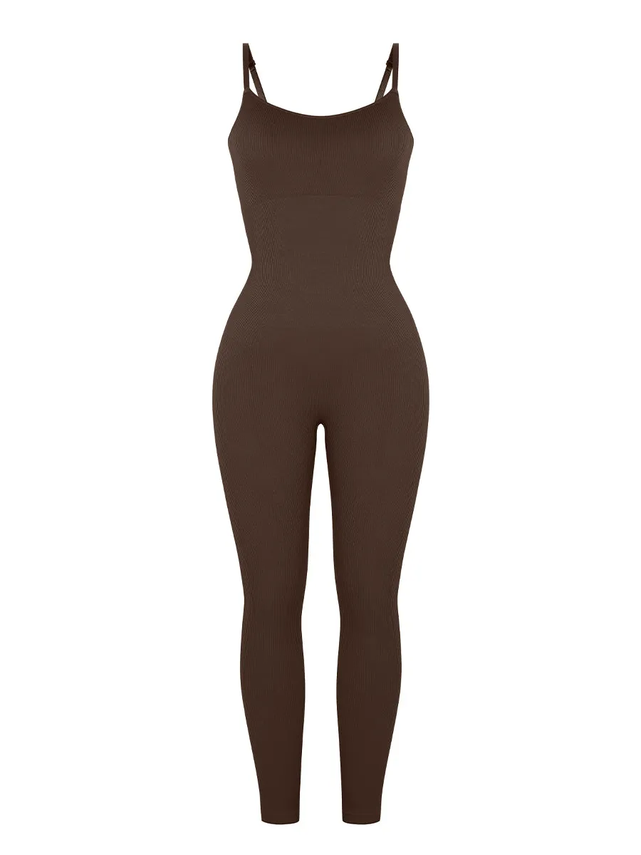 Sleeveless Jumpsuit - Seamless Shaping - Brown