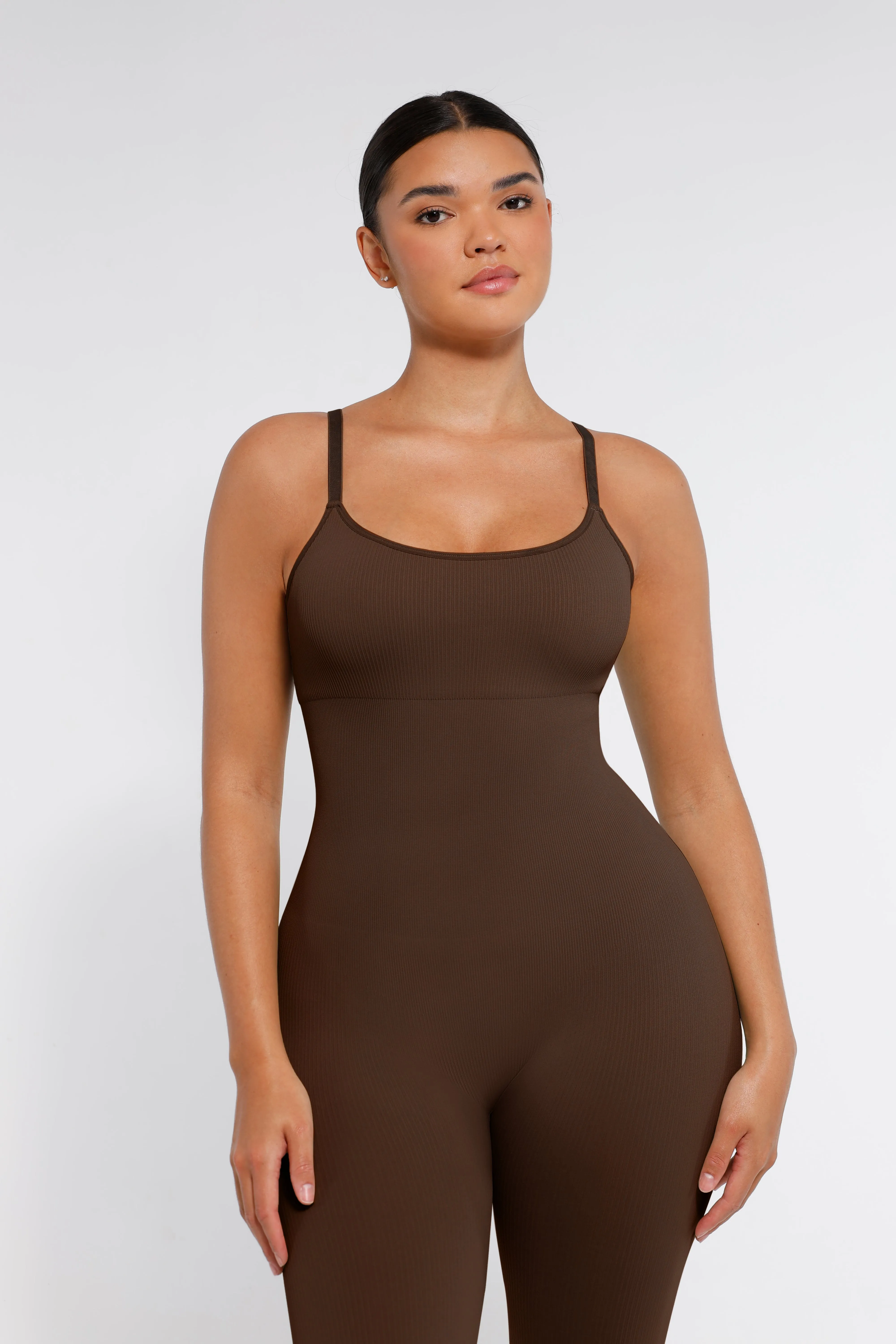 Sleeveless Jumpsuit - Seamless Shaping - Brown