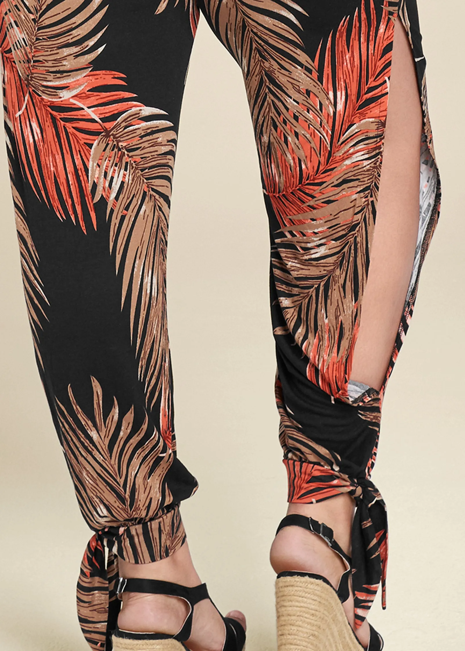 Slit Detail Jumpsuit - Black Multi