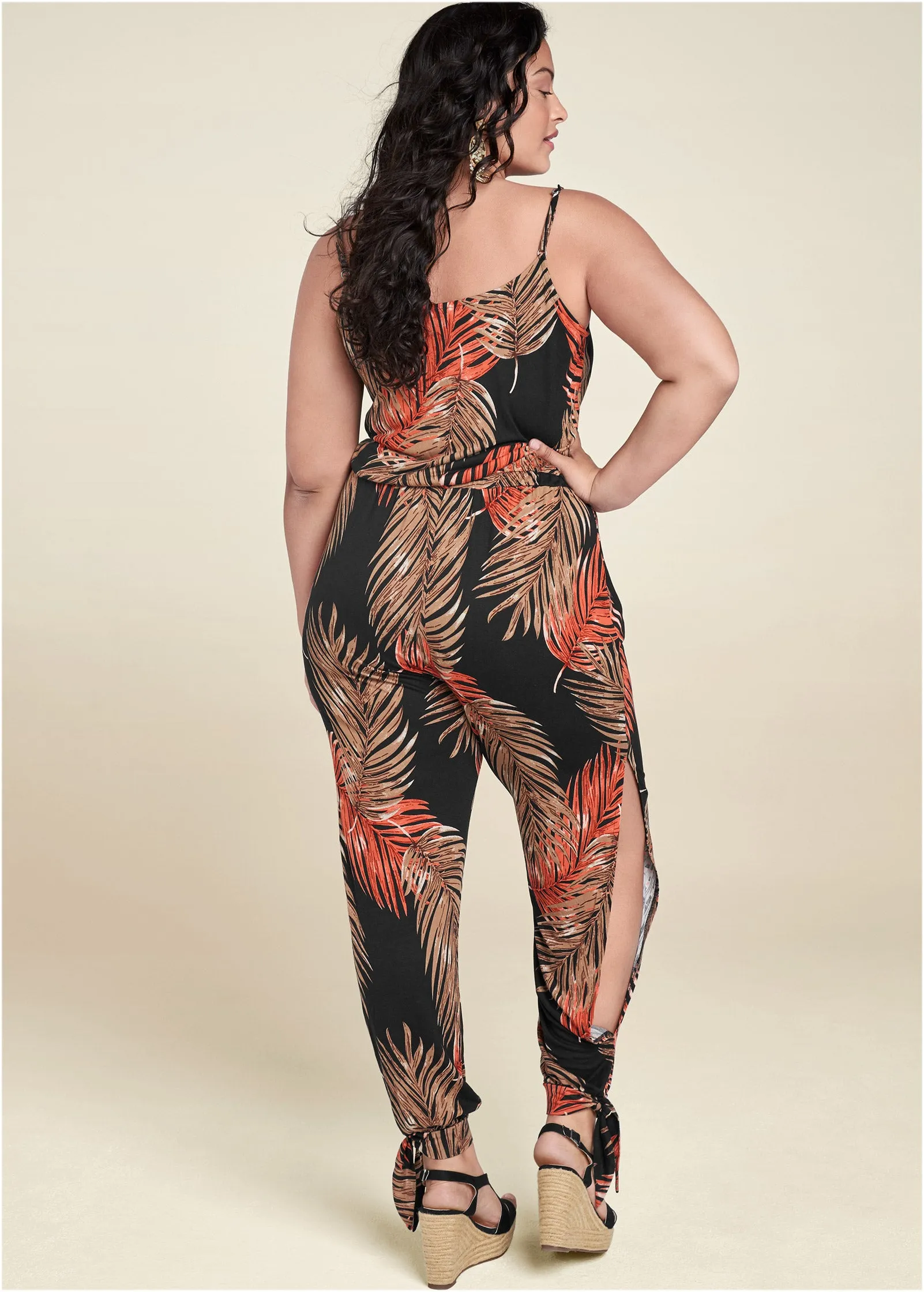 Slit Detail Jumpsuit - Black Multi