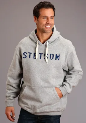 Stetson Mens Grey Cotton Blend Navy Logo Hoodie