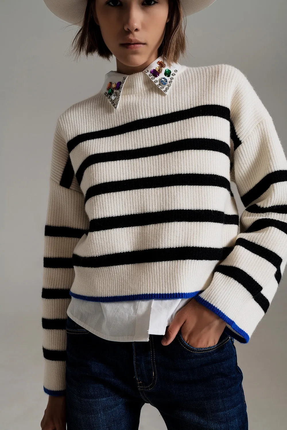 Striped Sweater - Cream/black