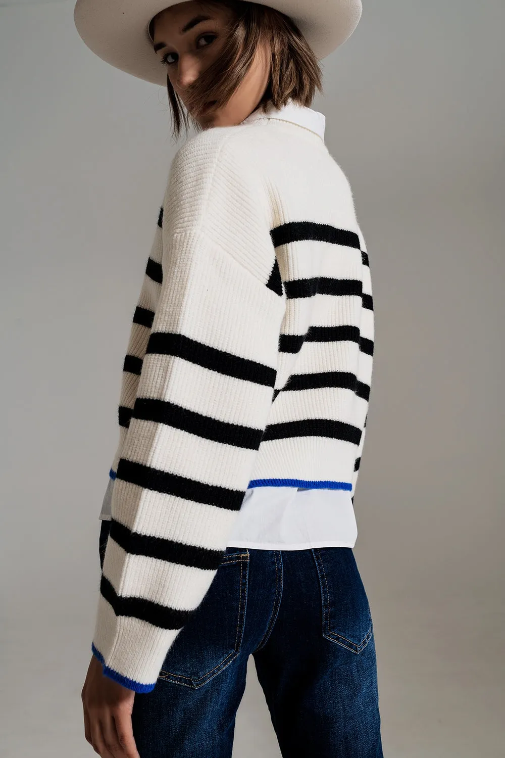 Striped Sweater - Cream/black