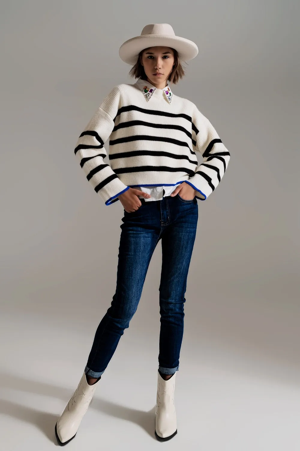 Striped Sweater - Cream/black