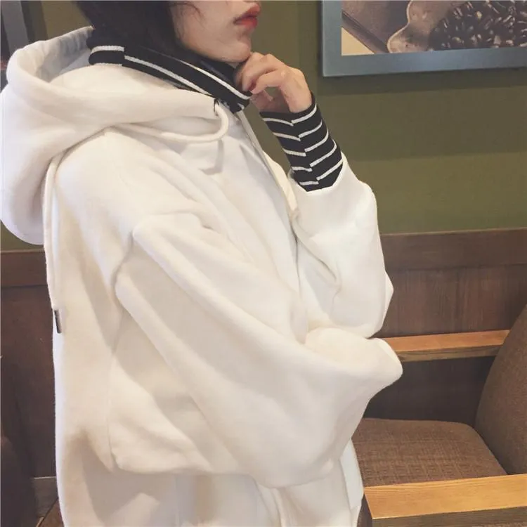 Stripes Underneath Black White Long Sleeve Hoodie
