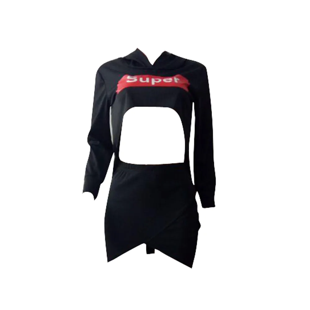 Super Printing Sweater With Cap   Skirt Two Sets #Two Piece #Hooded #Printed