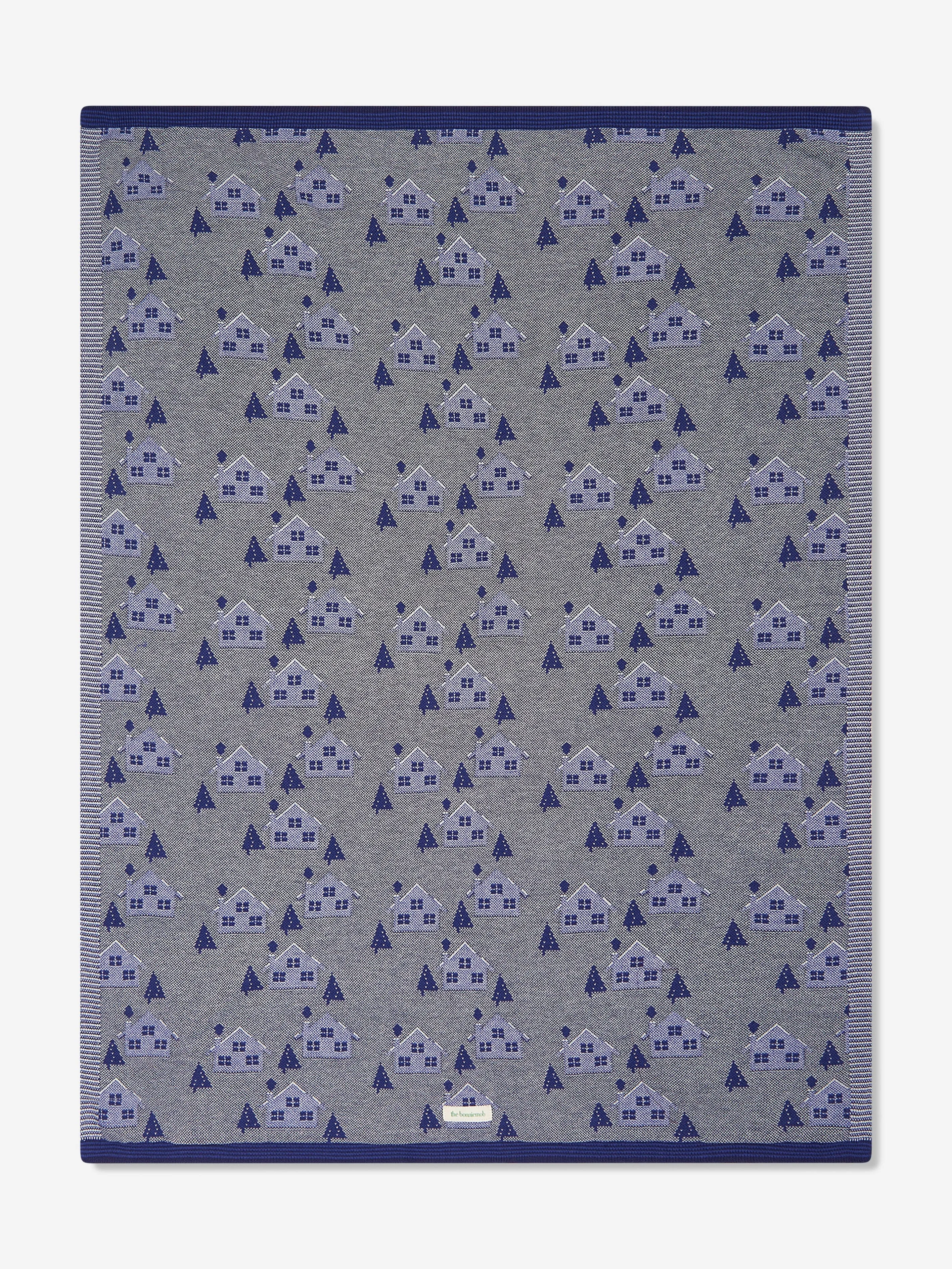 The Bonnie Mob Baby Boys Fawn Cabin Knit Shawl in Blue