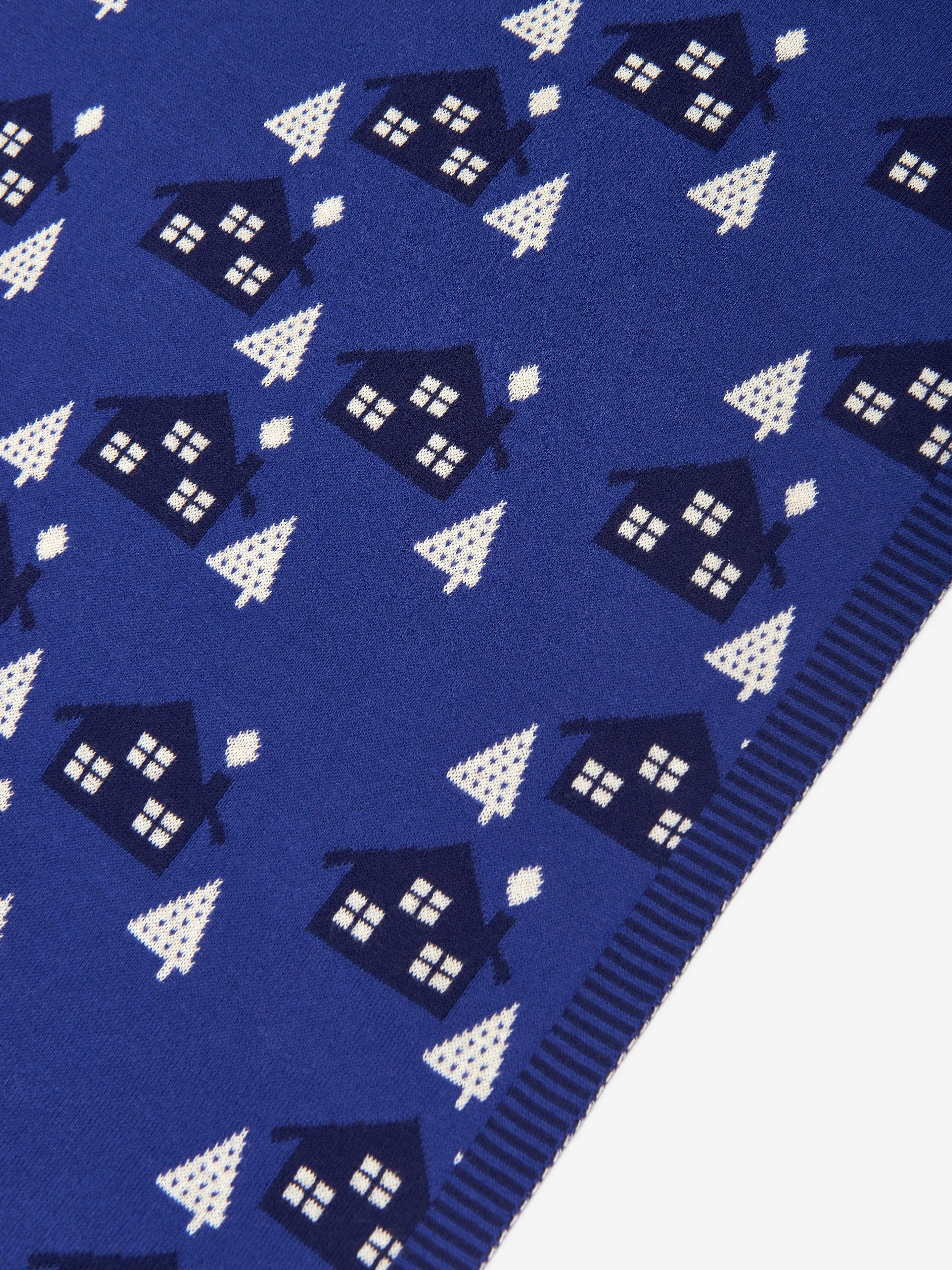 The Bonnie Mob Baby Boys Fawn Cabin Knit Shawl in Blue