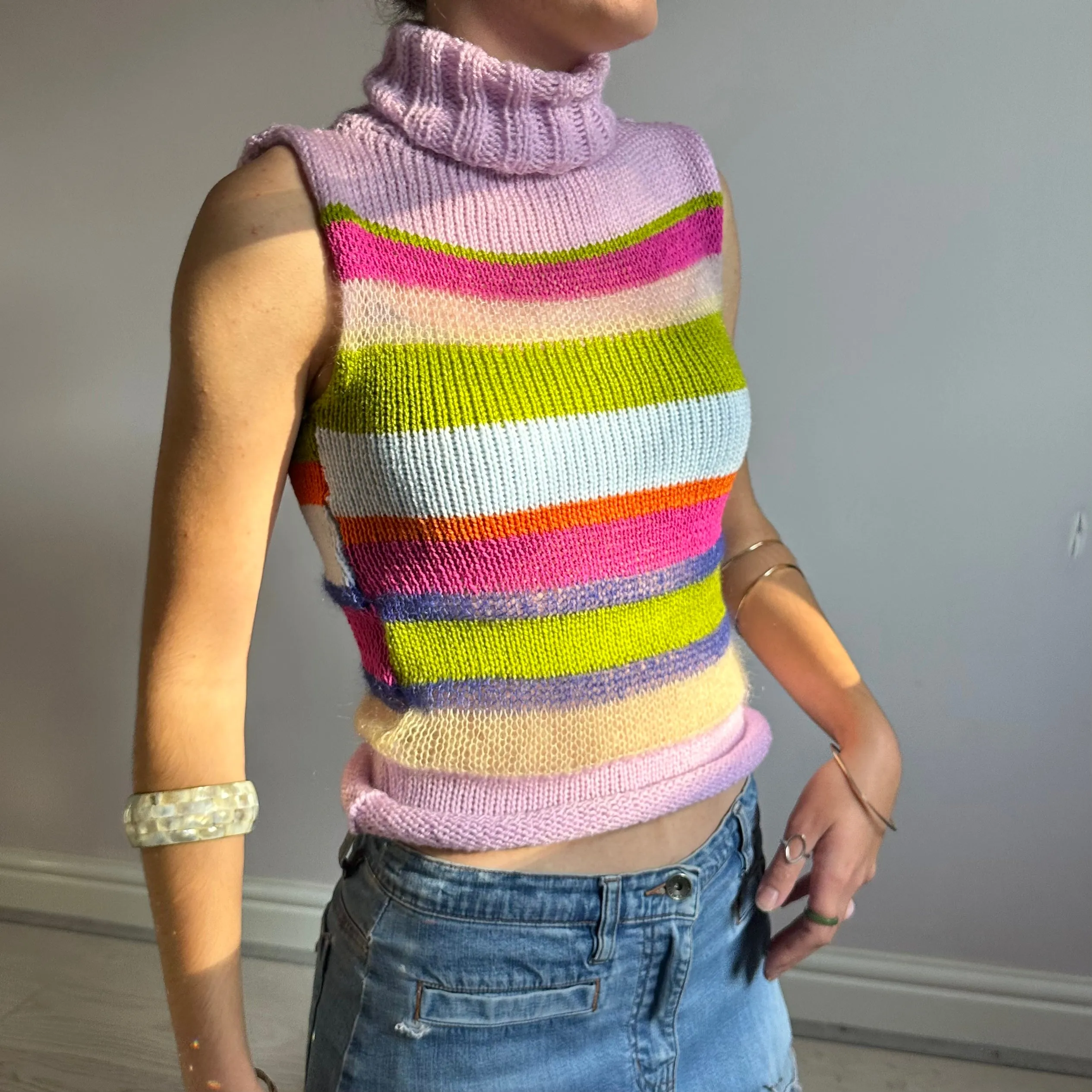 The Mariposa Vest - striped turtleneck knit vest
