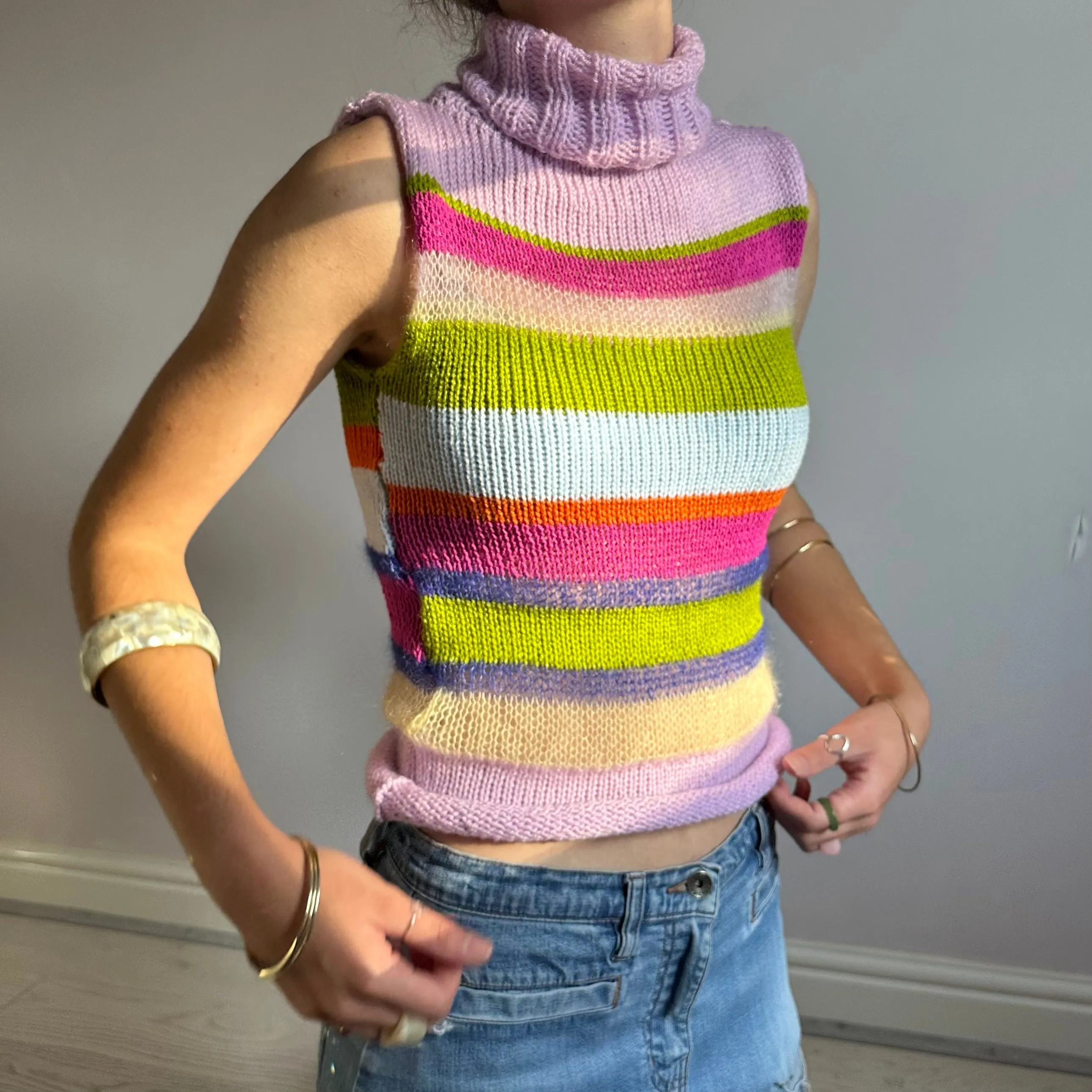 The Mariposa Vest - striped turtleneck knit vest