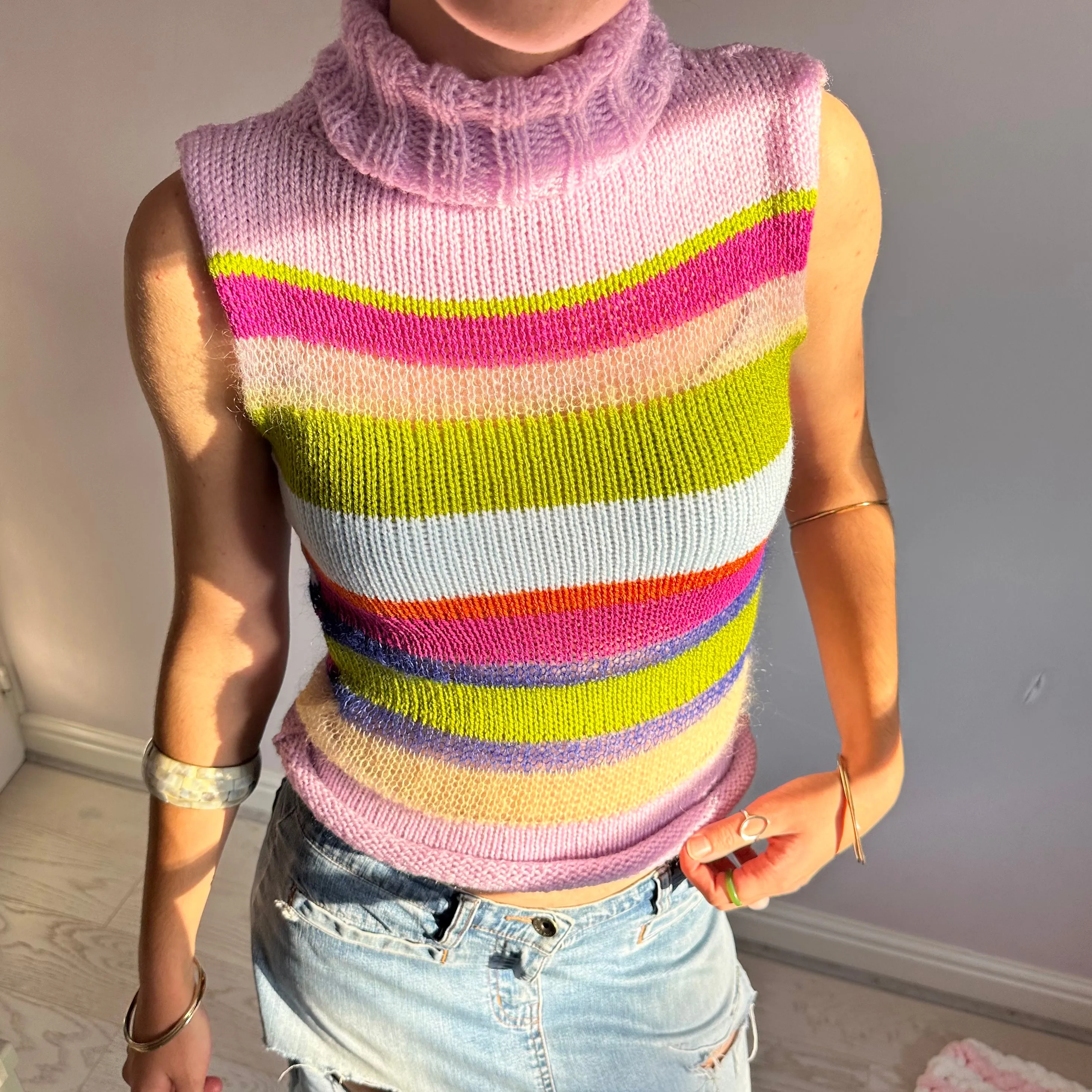 The Mariposa Vest - striped turtleneck knit vest