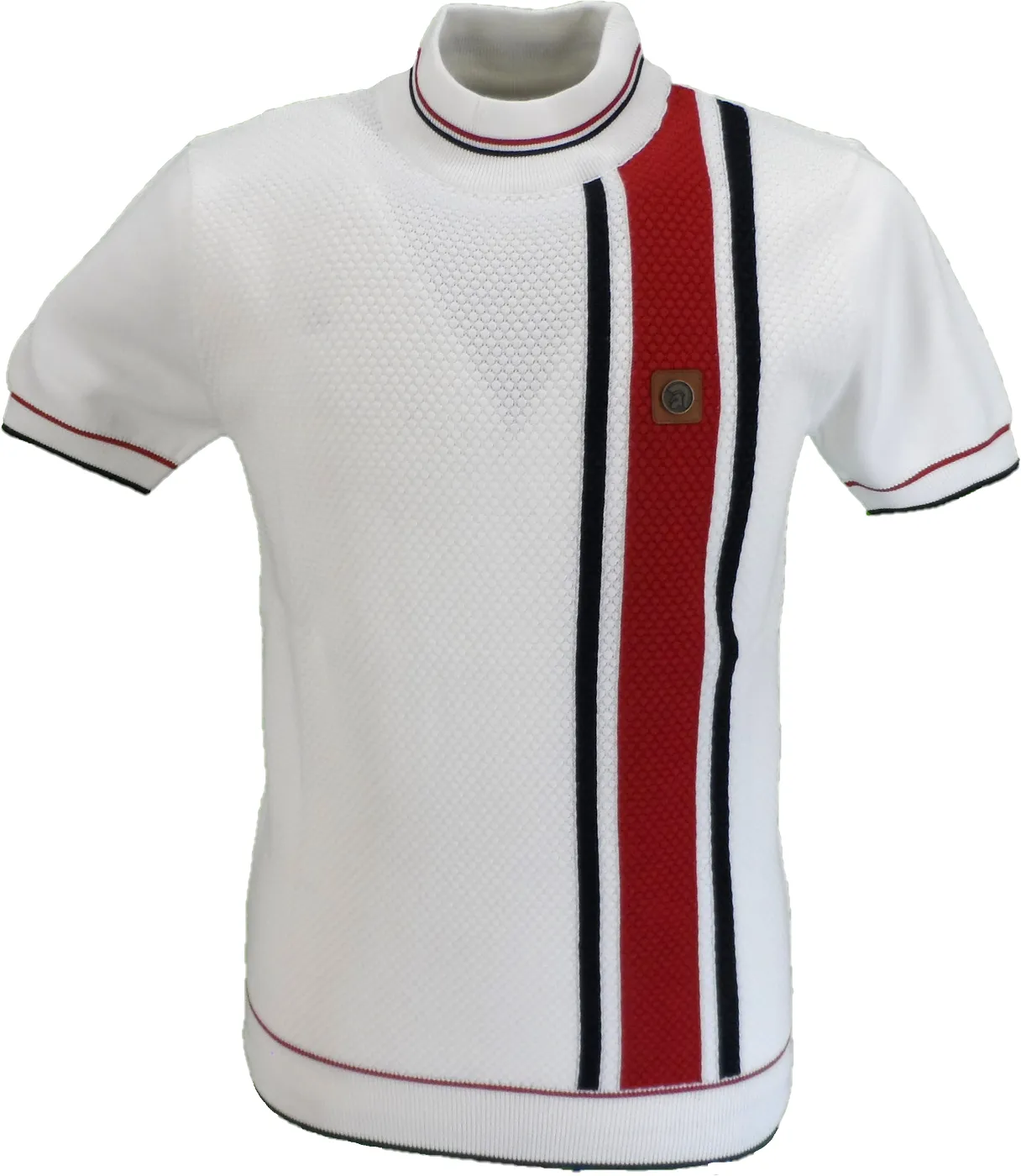 Trojan Mens Ecru Textured Stripe Fine Gauge Turtle T Shirt