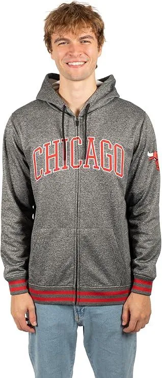 Ultra Game NBA Official Men’s MVP Super Soft Full Zip Hoodie Sweatshirt - Unisex, Chicago Bulls, Heather Charcoal|Chicago Bulls
