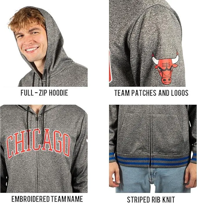Ultra Game NBA Official Men’s MVP Super Soft Full Zip Hoodie Sweatshirt - Unisex, Chicago Bulls, Heather Charcoal|Chicago Bulls