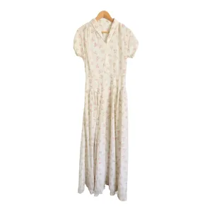 Unbranded Vintage Cotton Short Sleeve Maxi Dress White Multi Floral Print UK Size 10-12