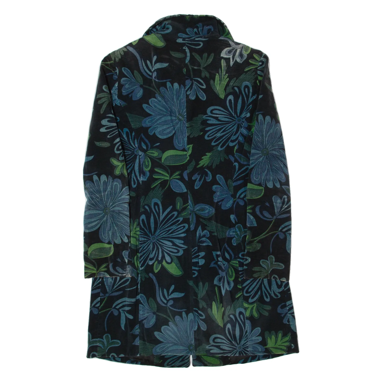 UNITED COLORS OF BENETTON Womens Overcoat Coat Black Velvet 90s Floral M