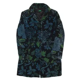 UNITED COLORS OF BENETTON Womens Overcoat Coat Black Velvet 90s Floral M