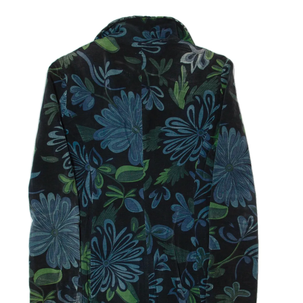 UNITED COLORS OF BENETTON Womens Overcoat Coat Black Velvet 90s Floral M