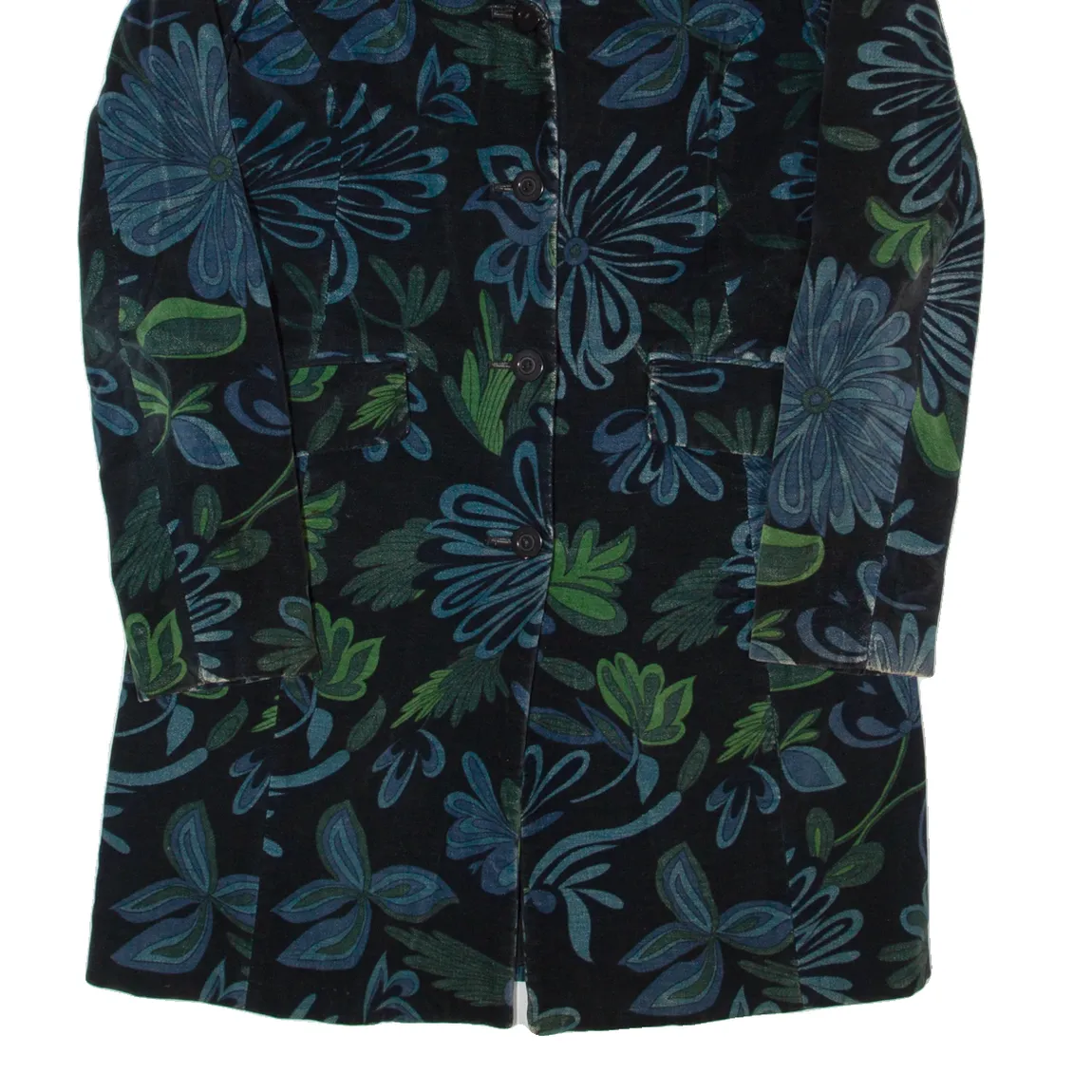 UNITED COLORS OF BENETTON Womens Overcoat Coat Black Velvet 90s Floral M