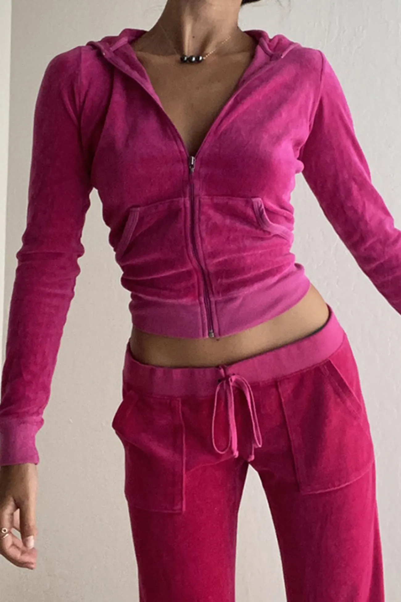 Velvet Hoodie Drawstring Long Pants Set
