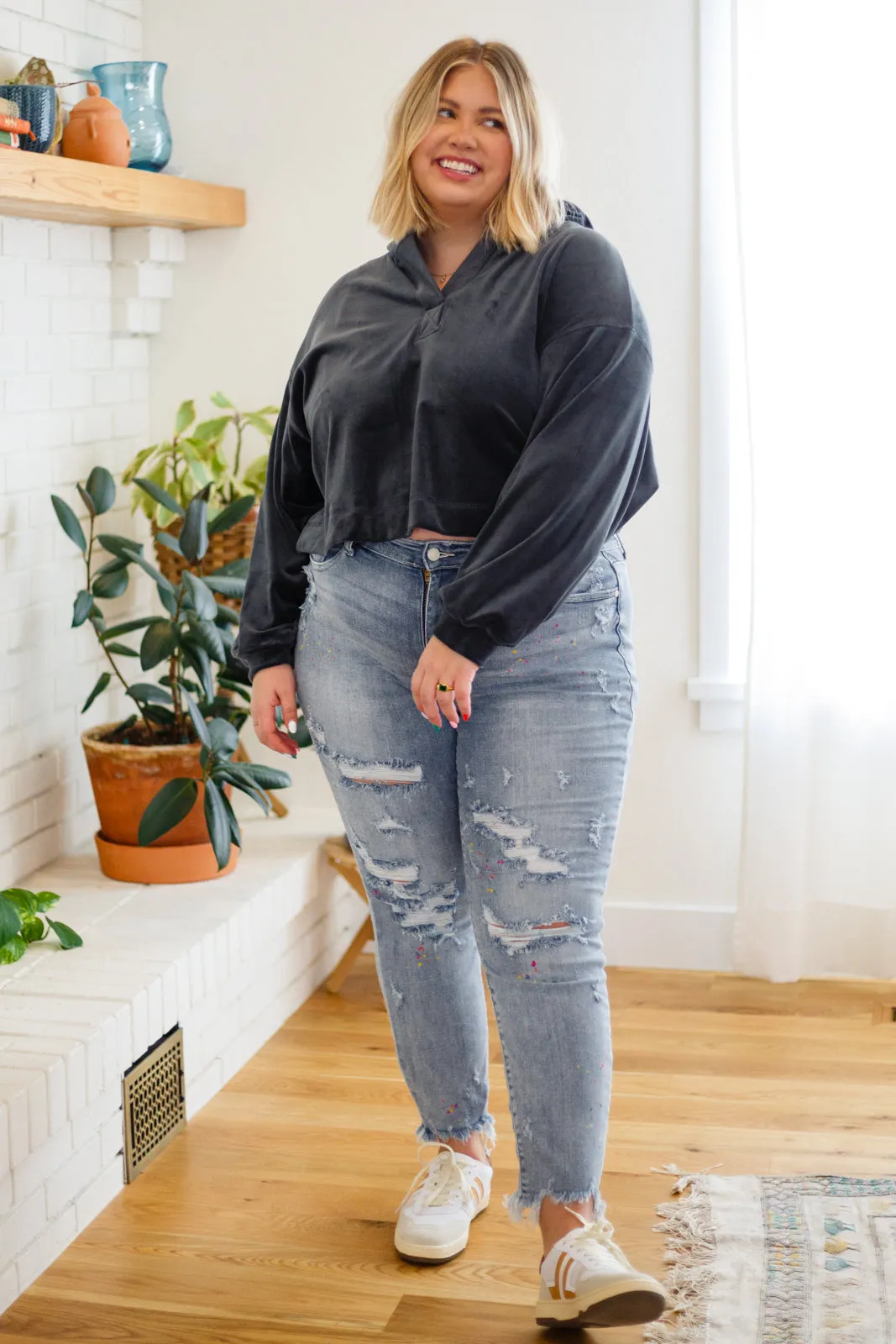 Velvet Icon Hoodie In Grey Blue - Mono B