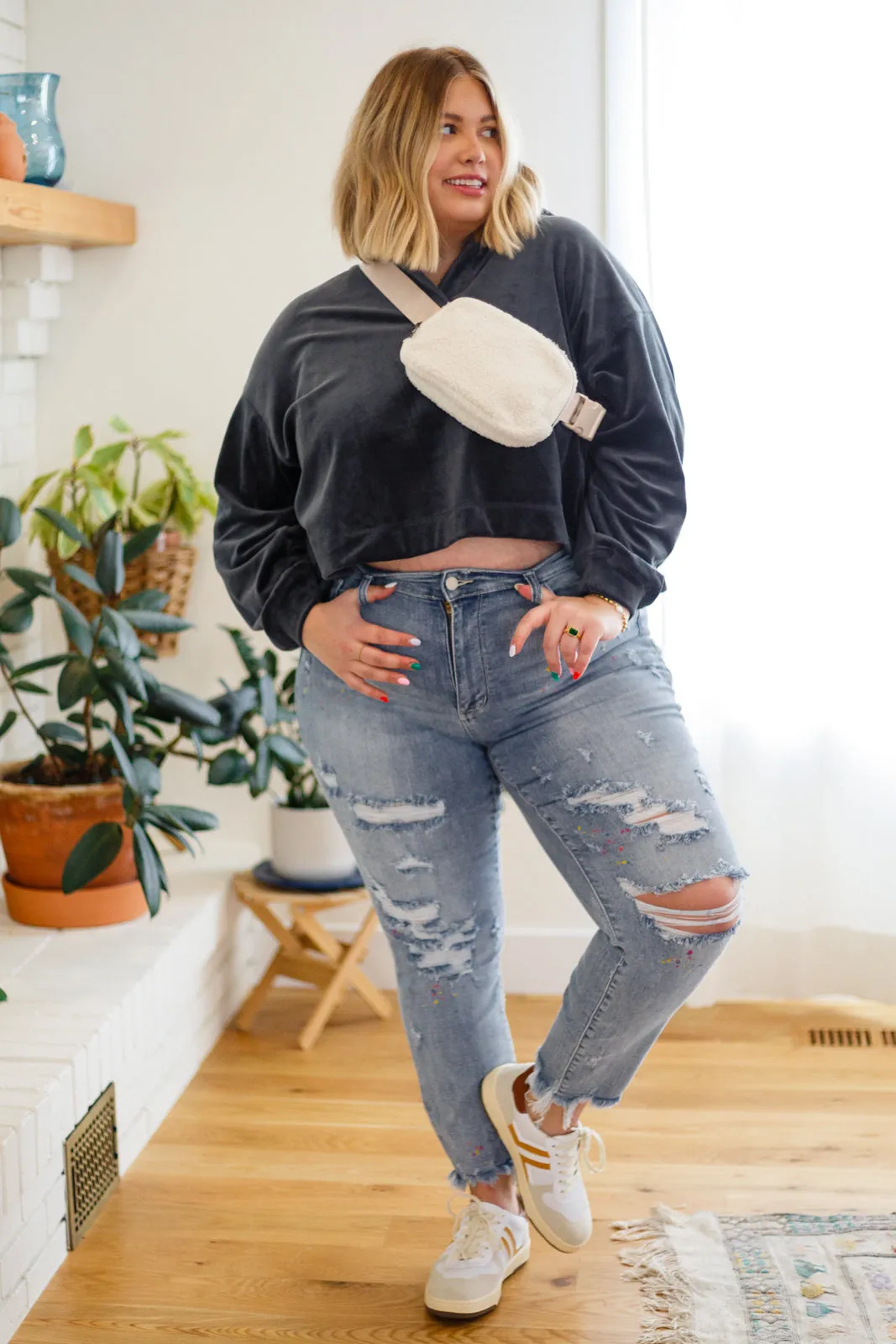 Velvet Icon Hoodie In Grey Blue - Mono B