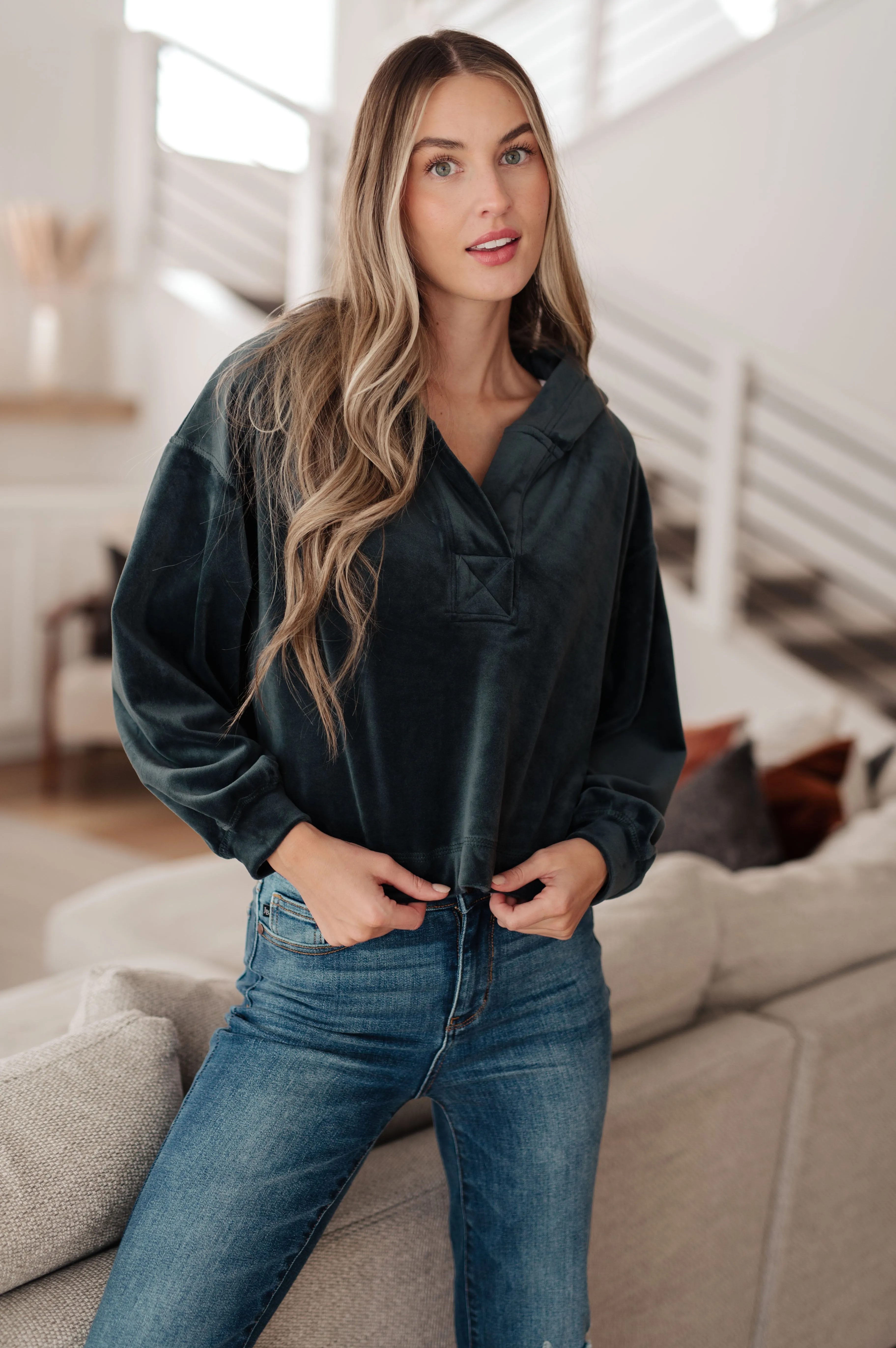 Velvet Icon Hoodie In Grey Blue - Mono B