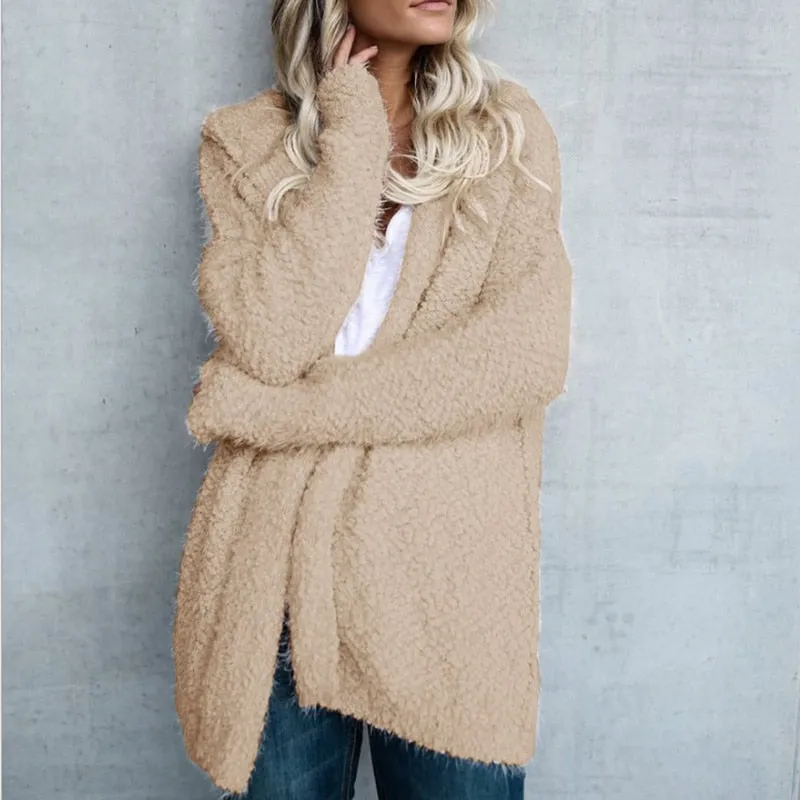 VenusFox Long Sleeve Hooded Faux Fur Teddy Bear Coat