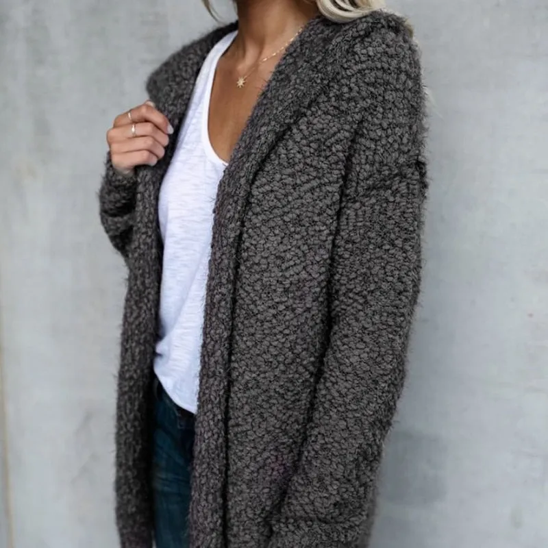 VenusFox Long Sleeve Hooded Faux Fur Teddy Bear Coat