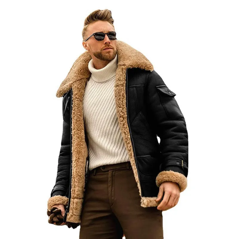 Voguable Winter Men Faux Fur Coat Jacket Male Fashion Loose Warm Plus Velvet Coat Male Streetwear Thicken Outwear Overcoat Oversize S-5XL