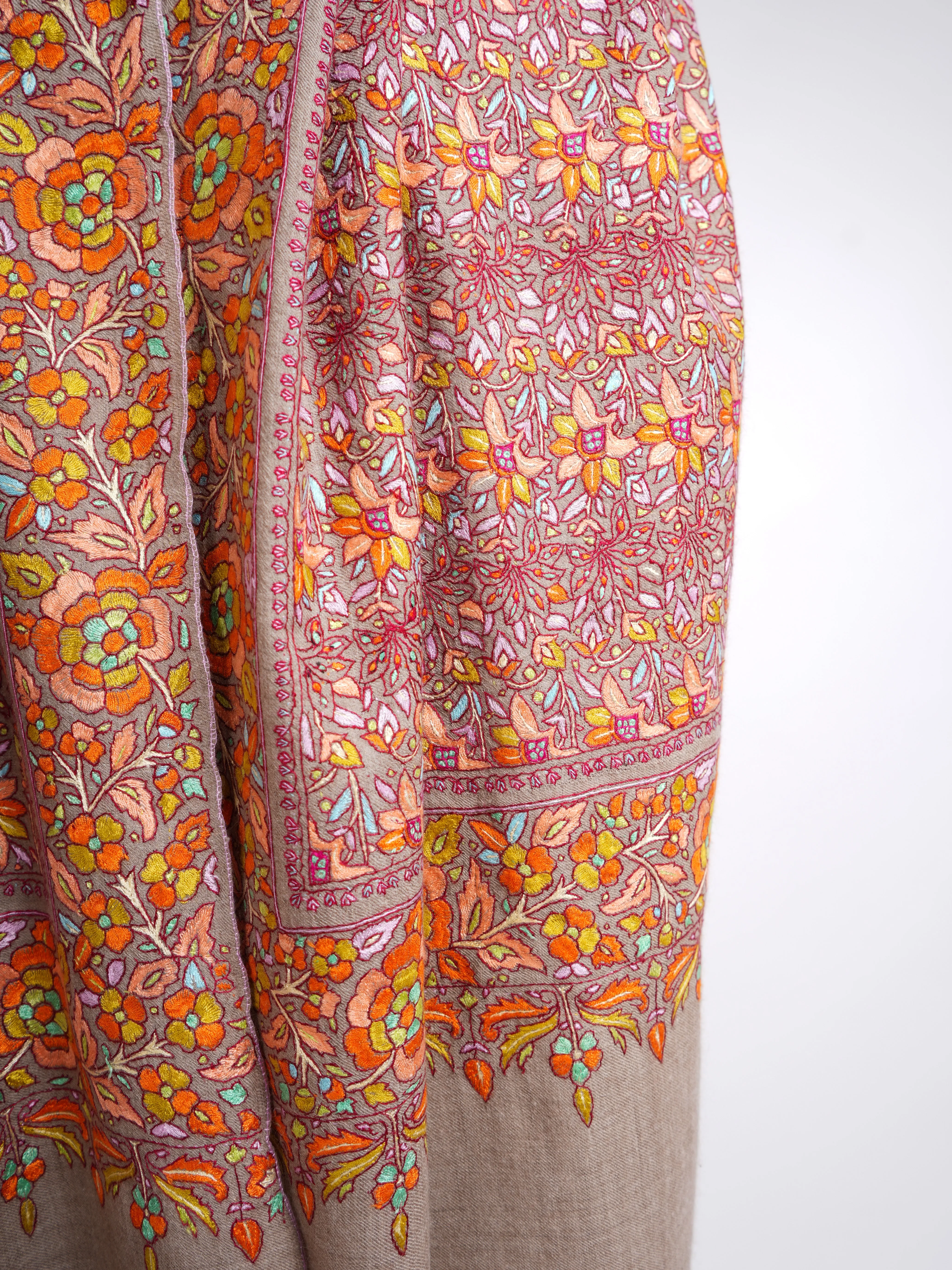 Warm Hue Bridal Hand Embroidered Pashmina Shawl