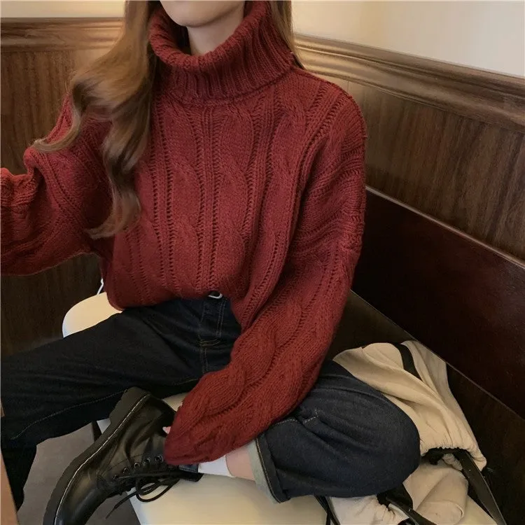 Wenkouban carhartt vest outfit winter outfits Black Friday chill guy Autumn New Korean Style Lazy Style Solid Color Loose Thick Short Turtleneck Sweater Women's Thickened Knitted Top