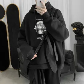 Wiaofellas  -  Autumn and Winter Plus Velvet Thick Sweater Moon Printing Hoodie Men's Hooded Sweater Loose Casual Hoodie Streetwear