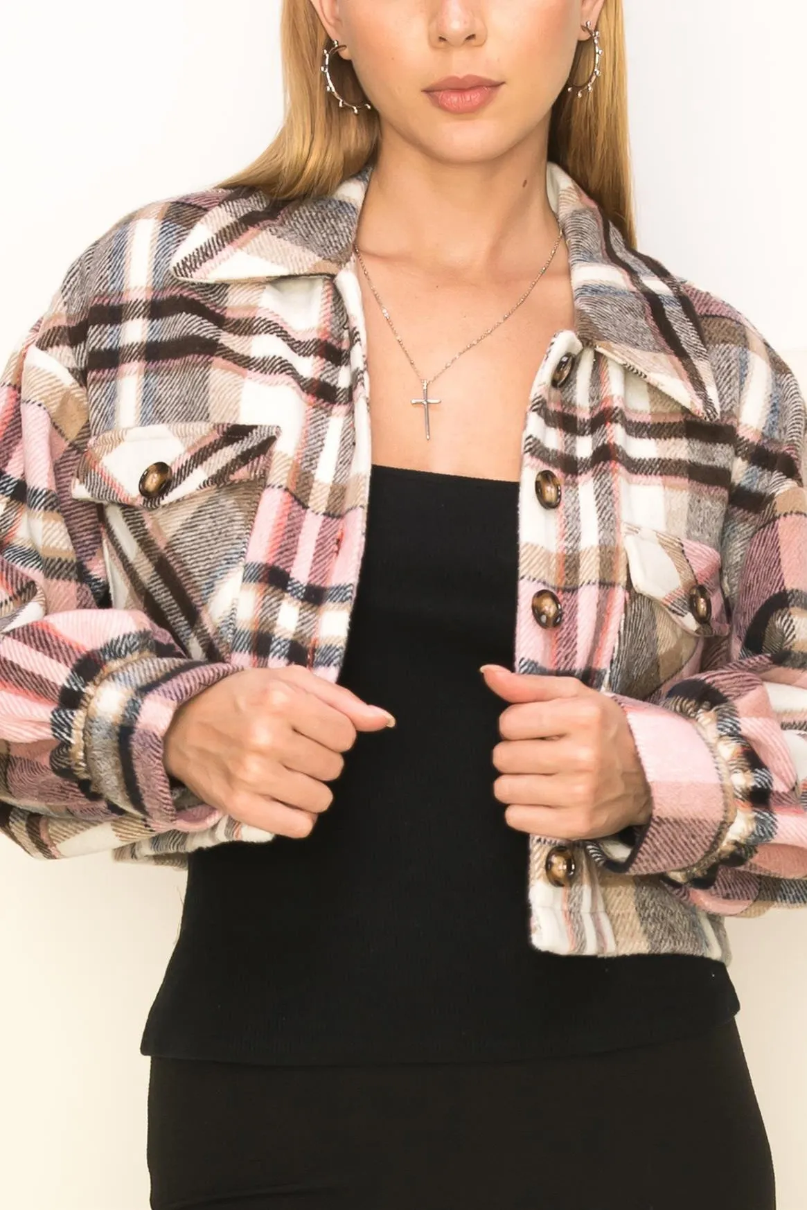 With The Wind Plaid-print Crop Jacket
