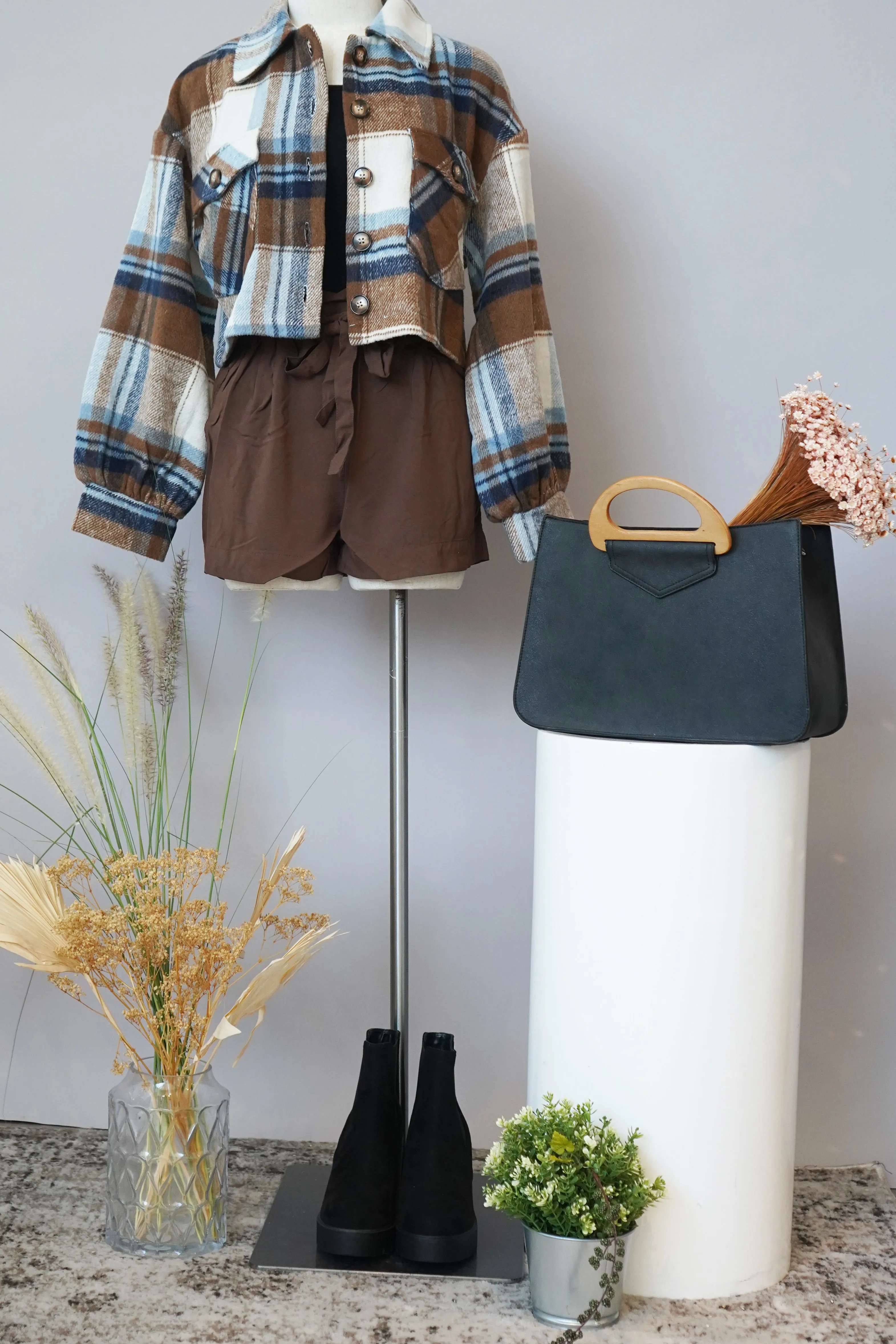 With The Wind Plaid-print Crop Jacket